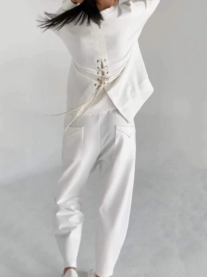 LORA - CASUAL RUNDHALS-ZWEITEILER MIT LANGARM