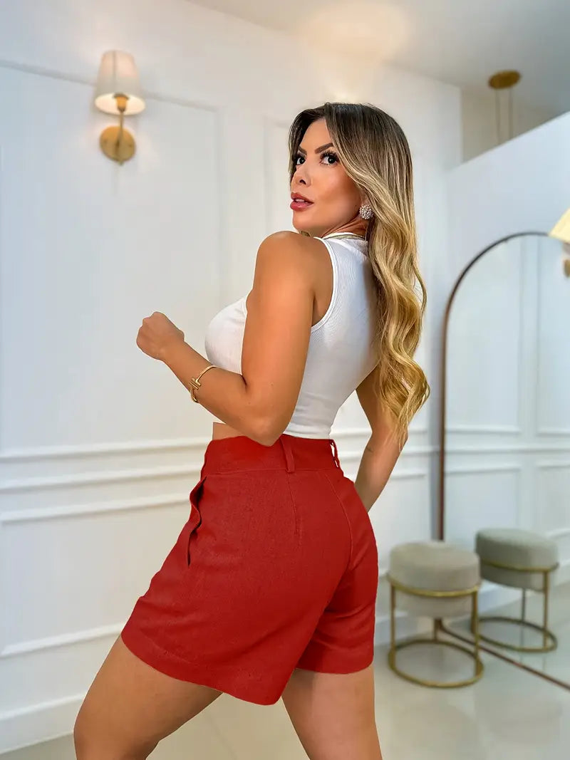 Annora – Lässige Kurze Mit Hoher Taille Und Knopf