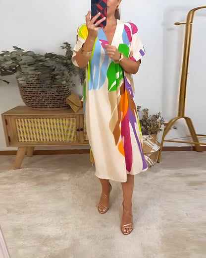 Ailsa – Lässiges Kleid Mit Buntem Blatt Muster